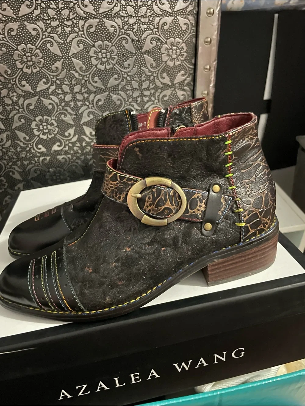 Black Women's Ankle Boots with Decorative Buckle